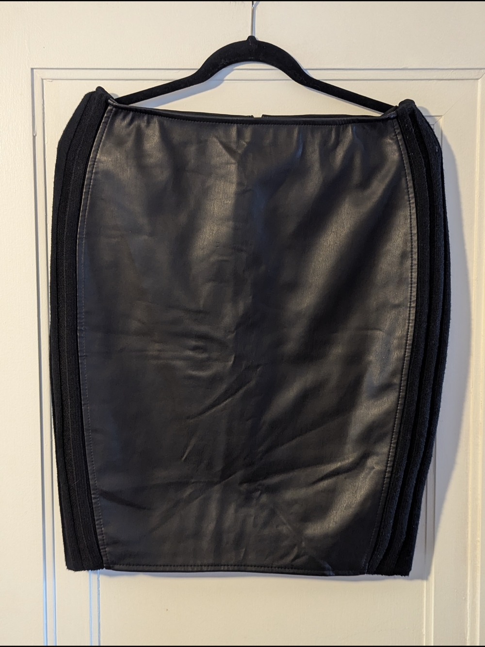 Black Vegan Leather & Ribbed Knit Pencil Skirt
